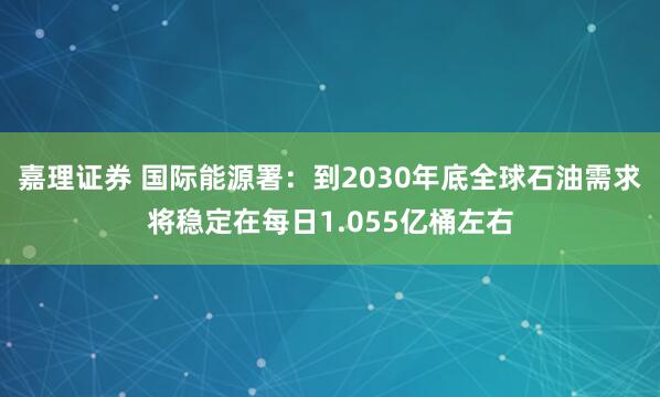 嘉理证券 国际能源署：到2030年底全球石油需求将稳定在每日1.055亿桶左右